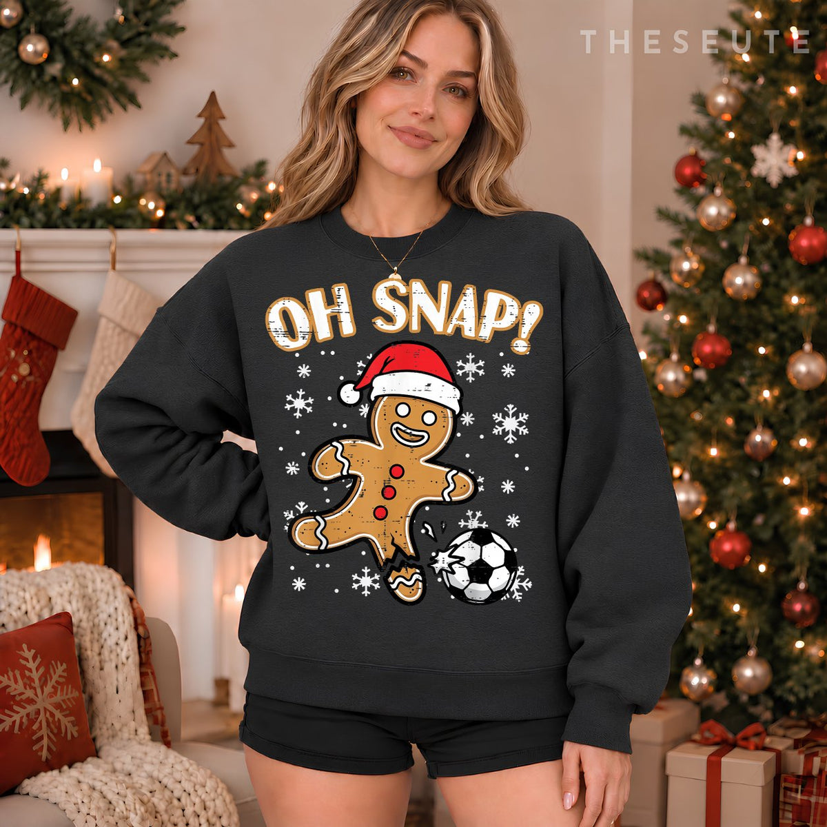 Christmas Gingerbread Soccer Oh Snap Funny Xmas Boys Kid Men Sweatshirt