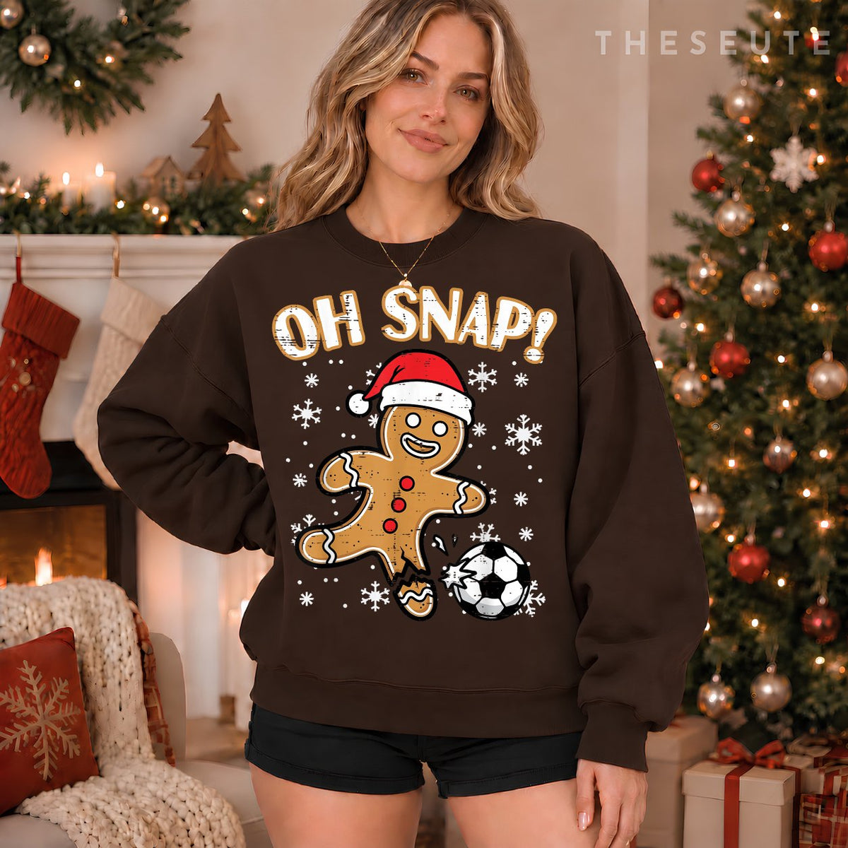 Christmas Gingerbread Soccer Oh Snap Funny Xmas Boys Kid Men Sweatshirt