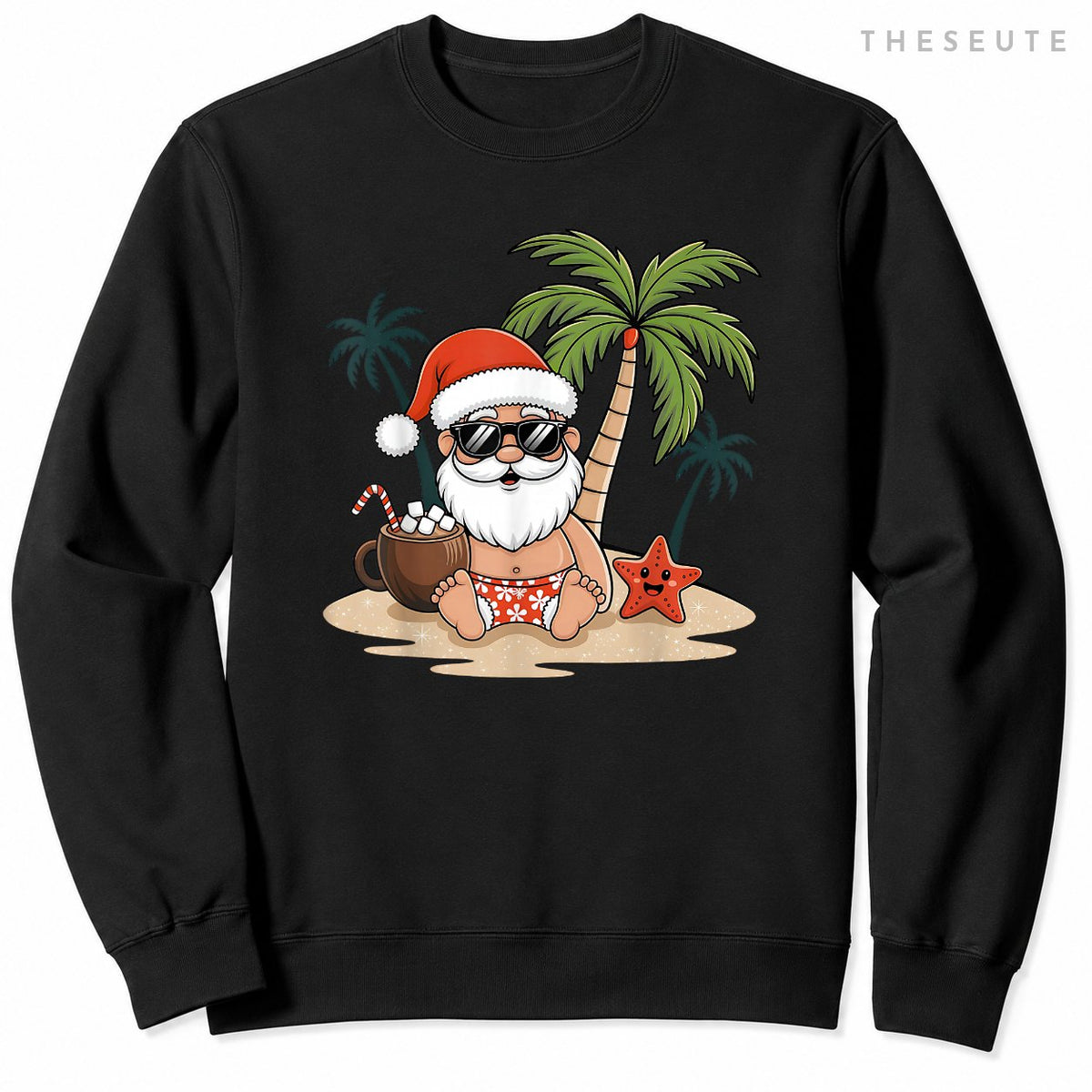 Funny Christmas Santa Hawaiian Beach Xmas Palm Tree Tropical Sweatshirt