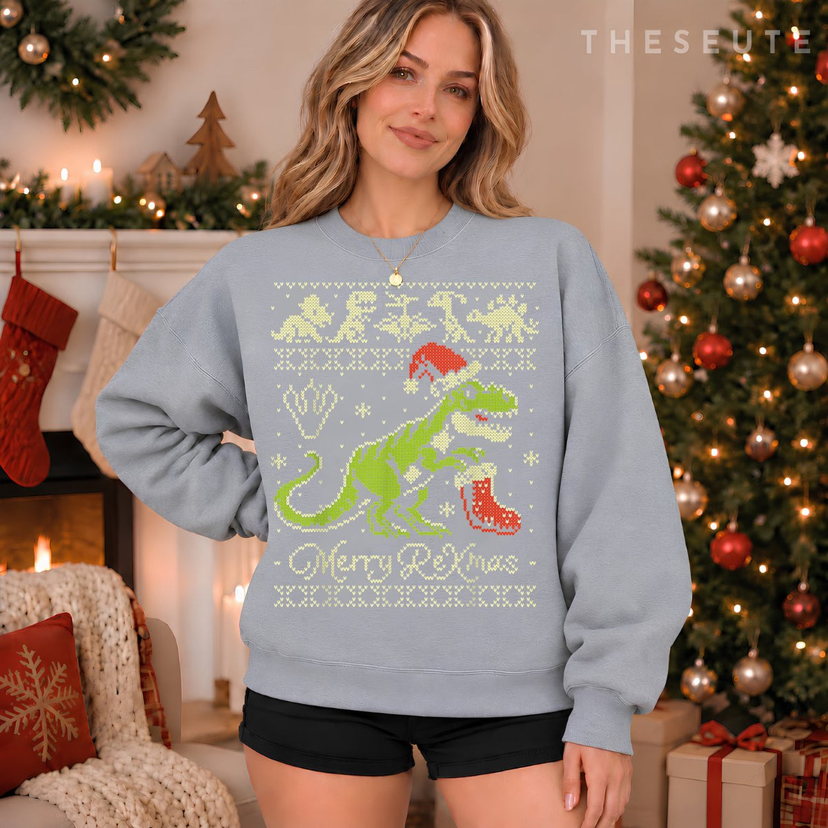 Dinosaur Ugly Christmas Sweatshirt - Funny Christmas Sweatshirt