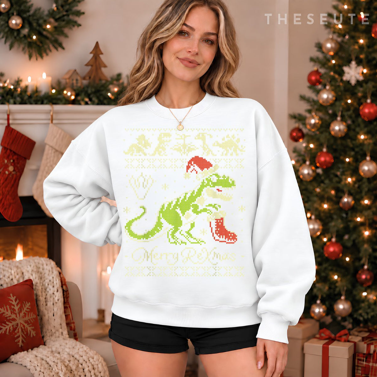 Dinosaur Ugly Christmas Sweatshirt - Funny Christmas Sweatshirt