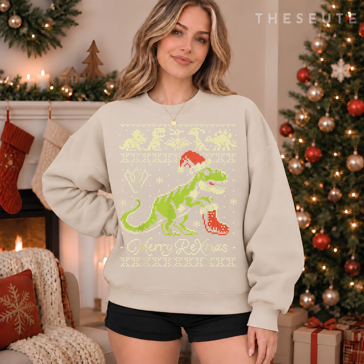 Dinosaur Ugly Christmas Sweatshirt - Funny Christmas Sweatshirt