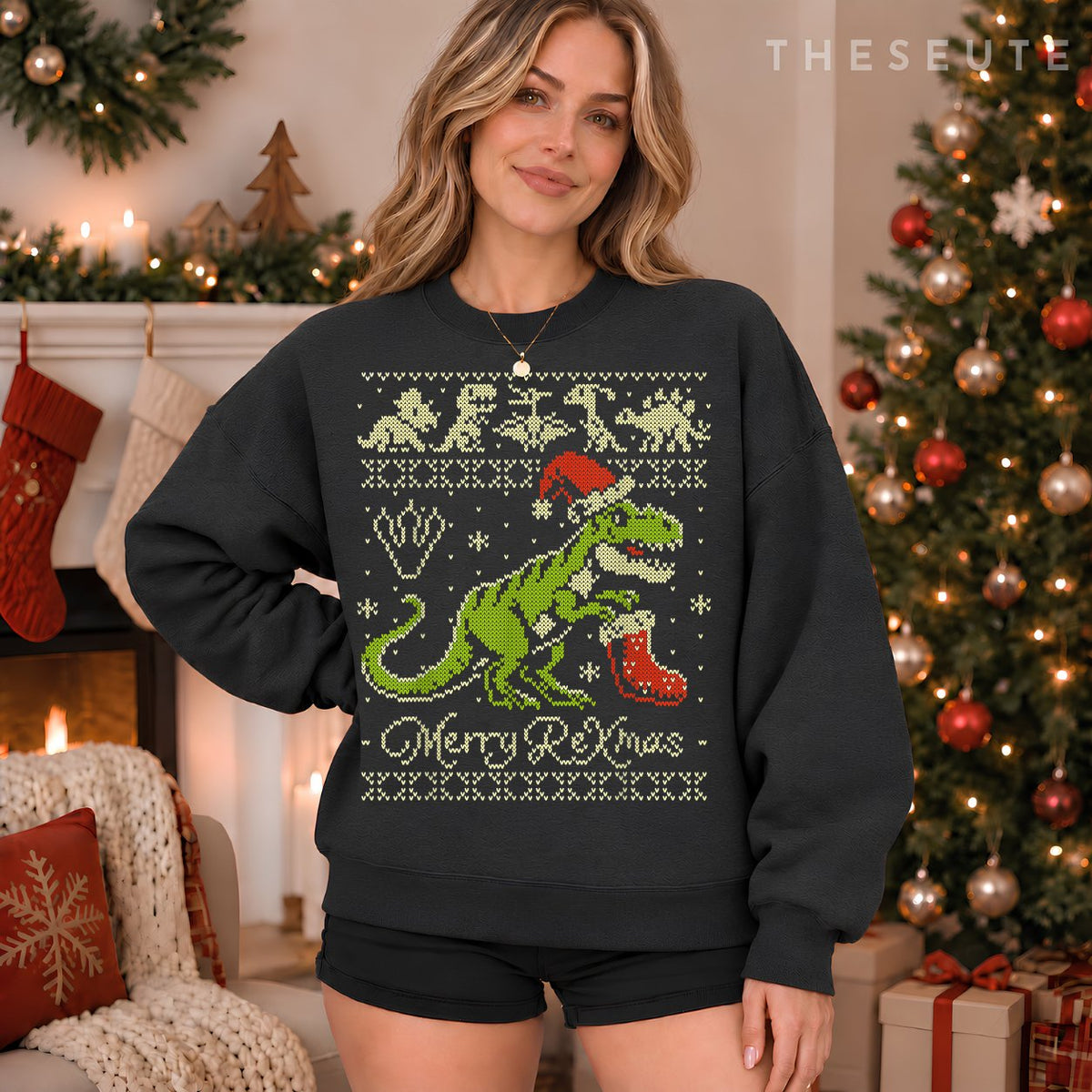 Dinosaur Ugly Christmas Sweatshirt - Funny Christmas Sweatshirt