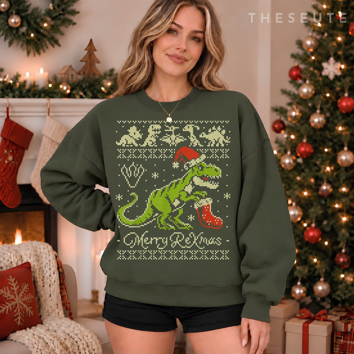 Dinosaur Ugly Christmas Sweatshirt - Funny Christmas Sweatshirt
