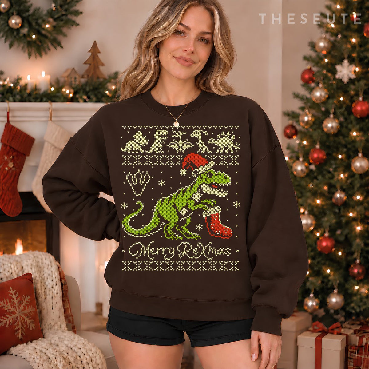 Dinosaur Ugly Christmas Sweatshirt - Funny Christmas Sweatshirt