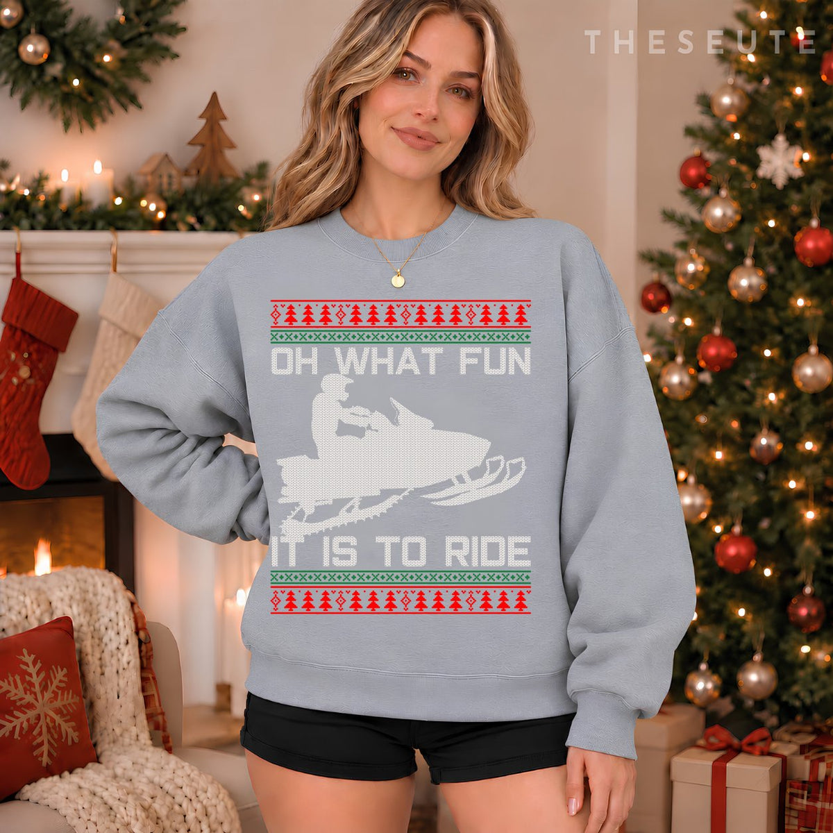 Snowmobile Ugly Christmas - Oh What Fun It Is To Ride Funny Sweatshirt
