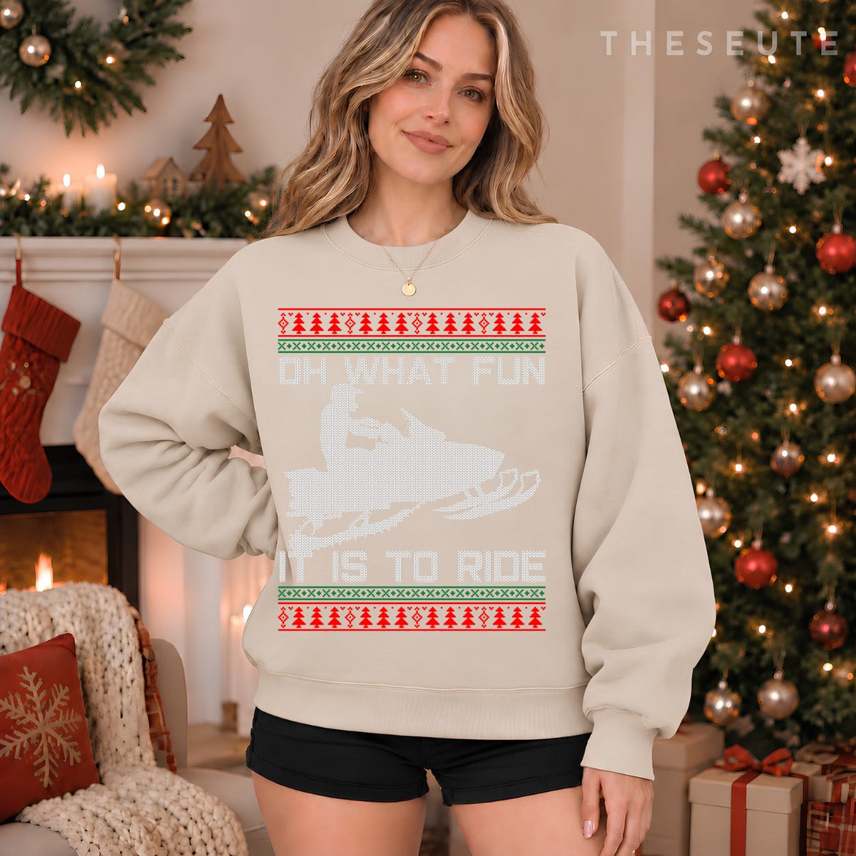 Snowmobile Ugly Christmas - Oh What Fun It Is To Ride Funny Sweatshirt