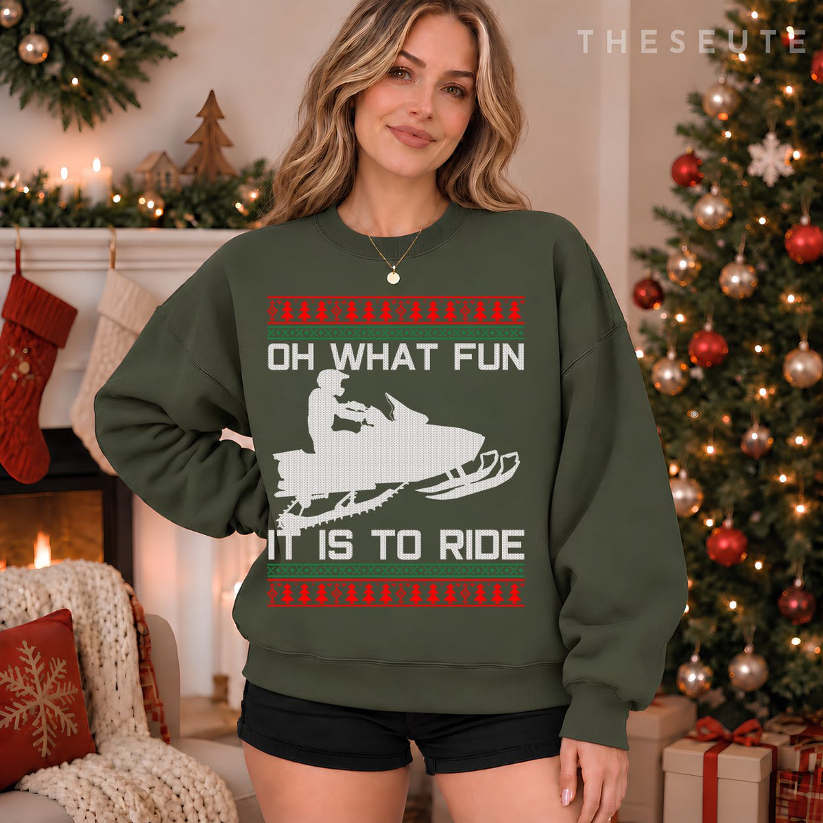 Snowmobile Ugly Christmas - Oh What Fun It Is To Ride Funny Sweatshirt