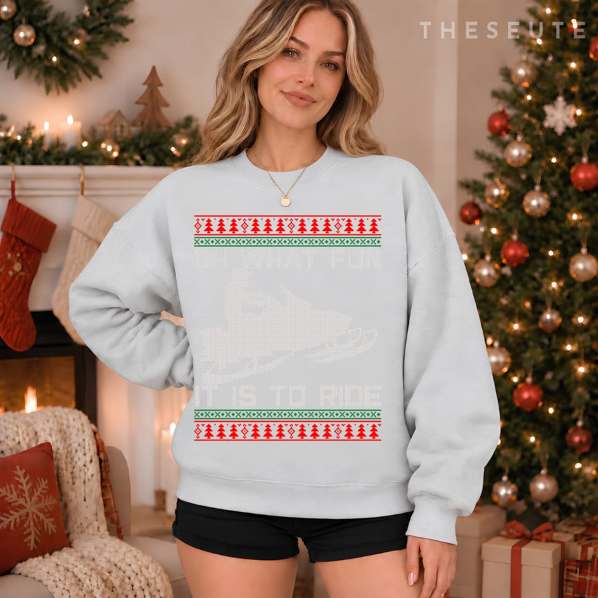 Snowmobile Ugly Christmas - Oh What Fun It Is To Ride Funny Sweatshirt