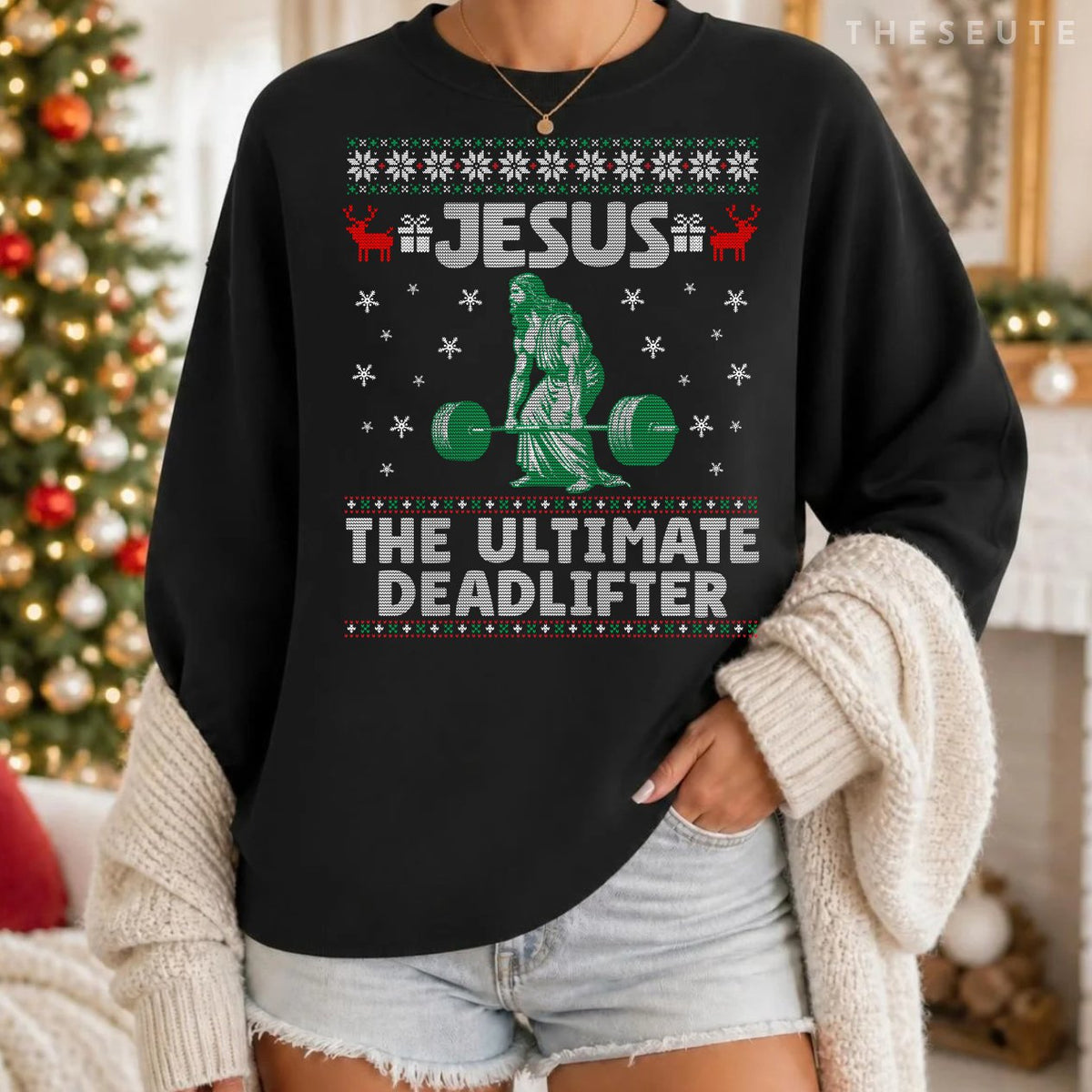 Jesus The Ultimate Deadlifter Christmas Ugly Sweatshirt