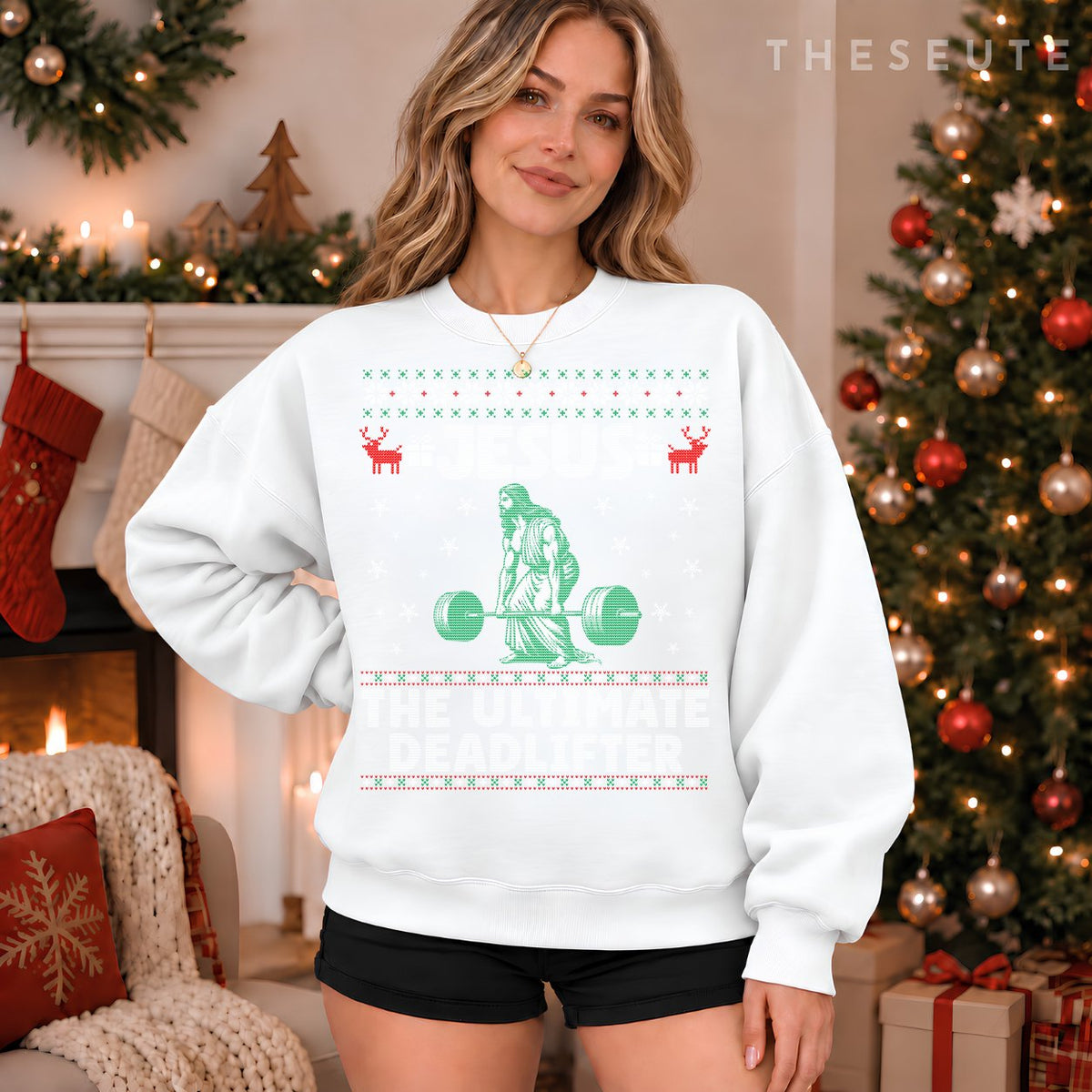Jesus The Ultimate Deadlifter Christmas Ugly Sweatshirt