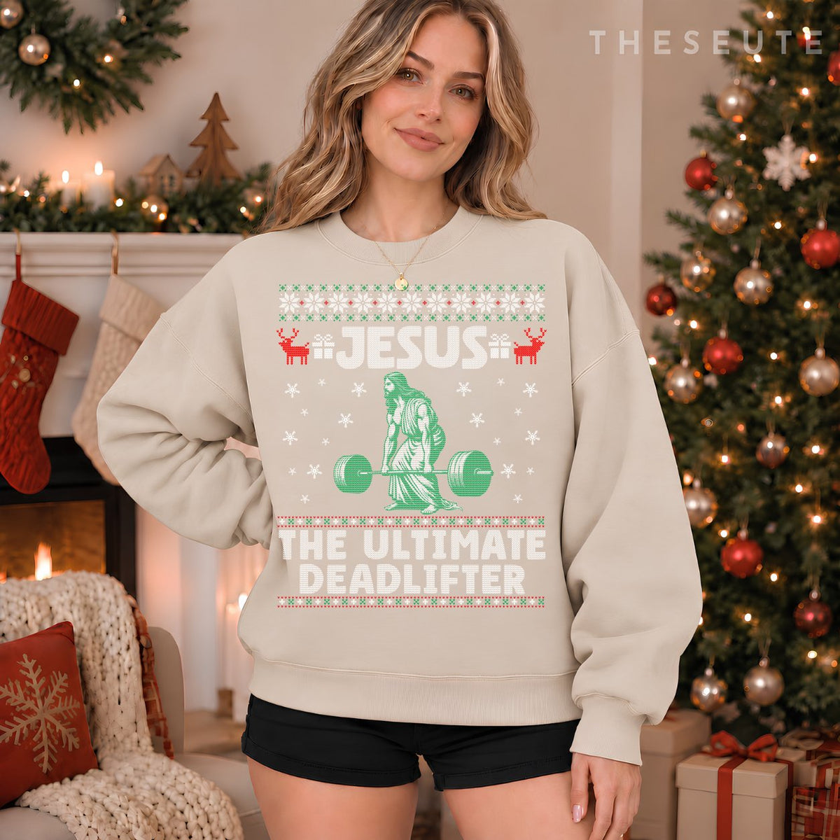 Jesus The Ultimate Deadlifter Christmas Ugly Sweatshirt