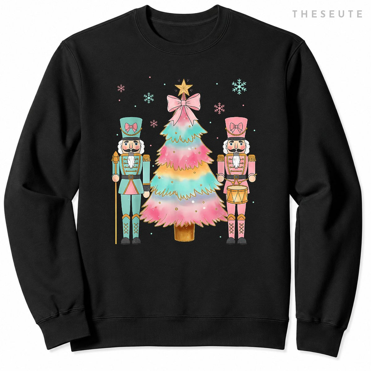 Pastel Nutcracker Soldier Pink Bow Christmas Tree Women Girl Sweatshirt