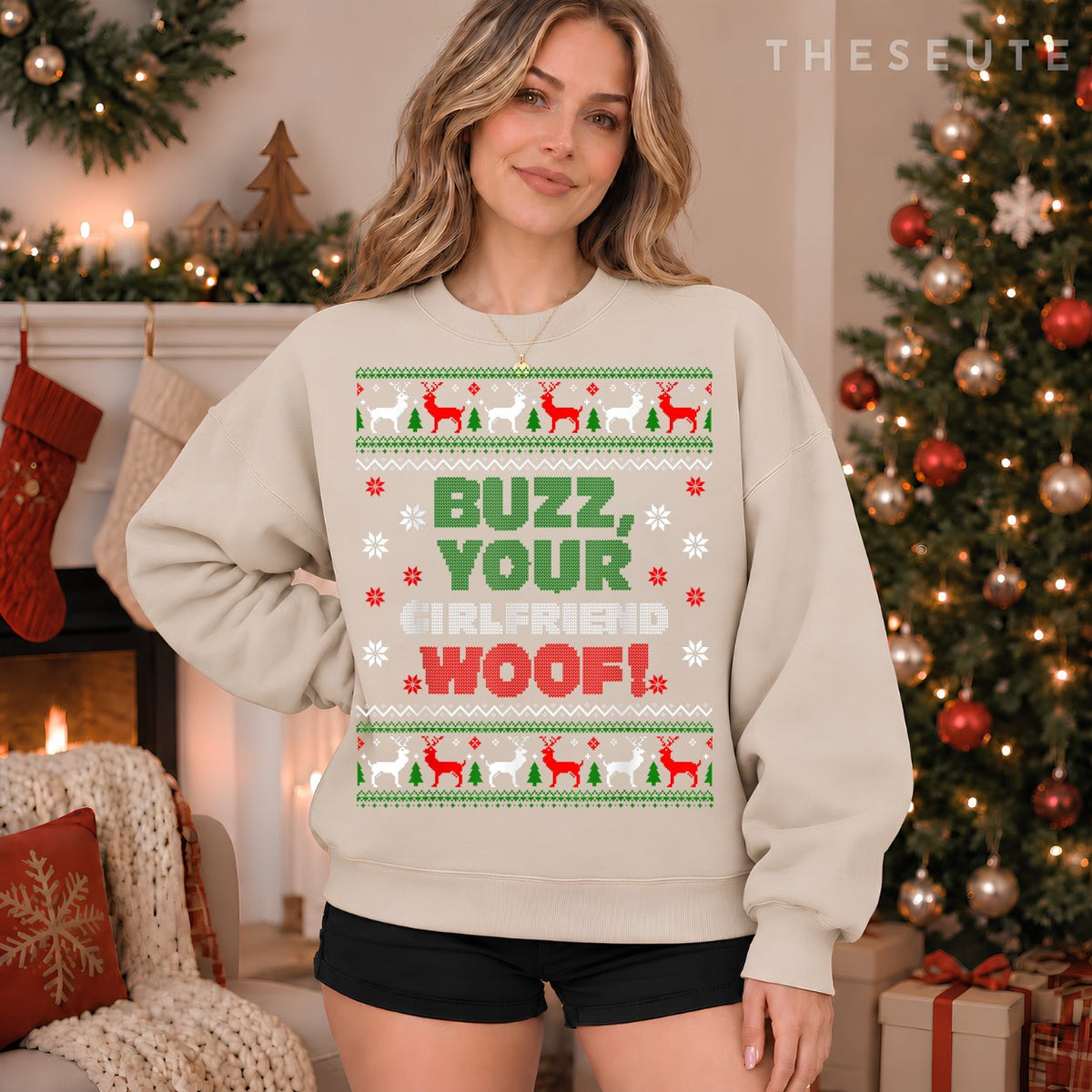 Buzz Xmas Your Girlfriend Woof! Ugly Christmas Sweatshirt