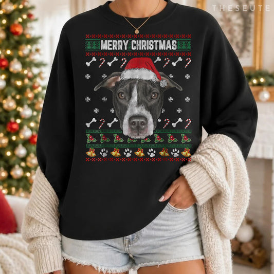 Merry Christmas Sweatshirt Pit Bull Lovers Ugly Xmas Sweatshirt