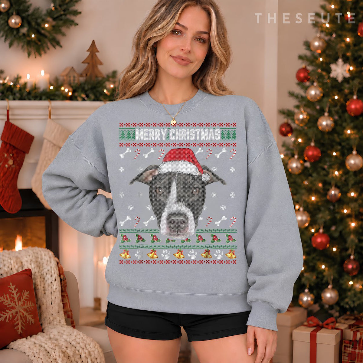 Merry Christmas Sweatshirt Pit Bull Lovers Ugly Xmas Sweatshirt