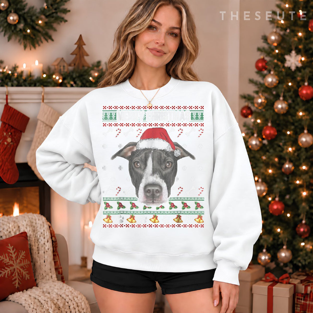 Merry Christmas Sweatshirt Pit Bull Lovers Ugly Xmas Sweatshirt
