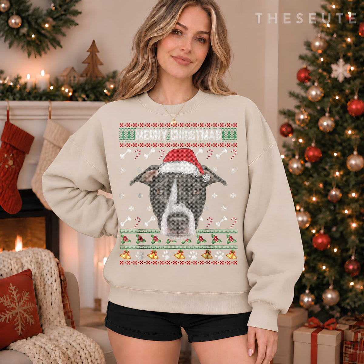 Merry Christmas Sweatshirt Pit Bull Lovers Ugly Xmas Sweatshirt