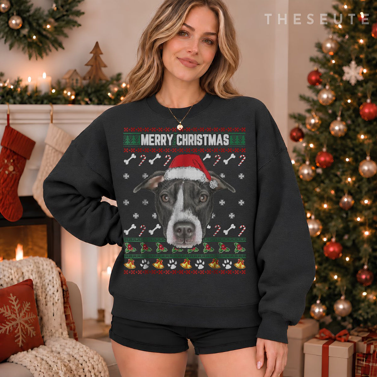 Merry Christmas Sweatshirt Pit Bull Lovers Ugly Xmas Sweatshirt