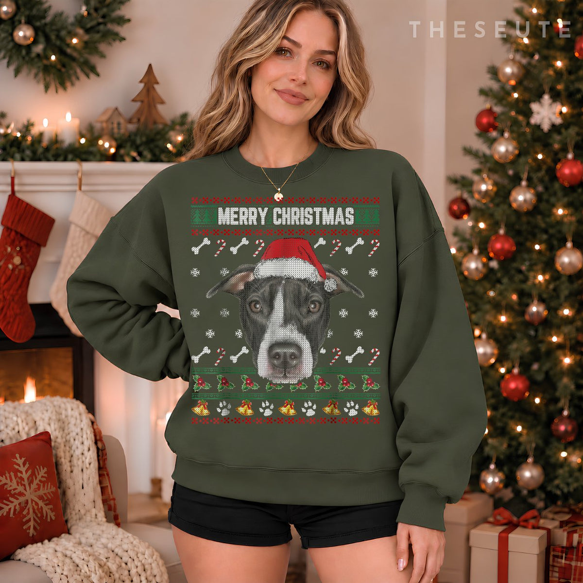 Merry Christmas Sweatshirt Pit Bull Lovers Ugly Xmas Sweatshirt