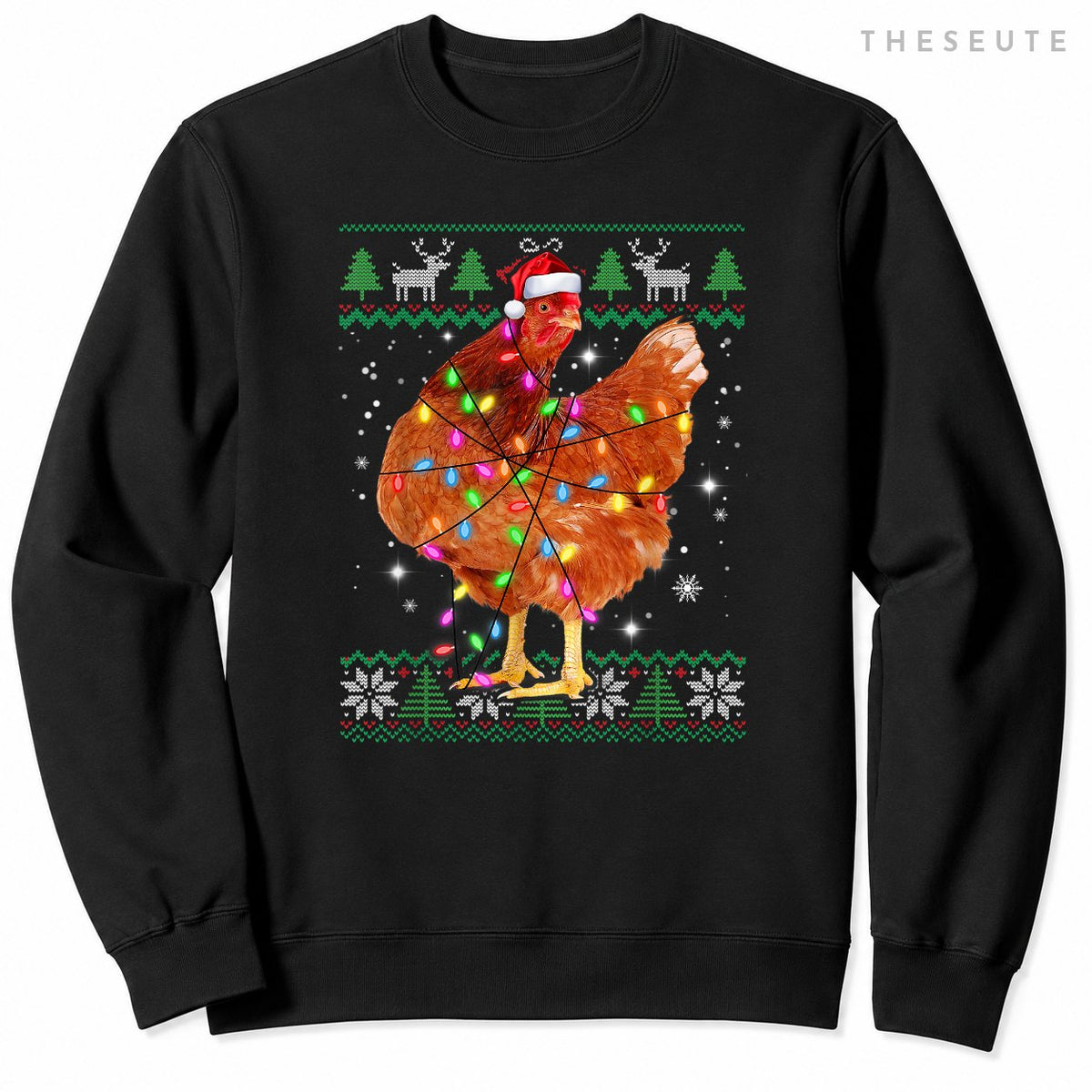 Ugly Christmas Chicken Santa Hat Lights Sweatshirt Xmas Gift Sweatshirt
