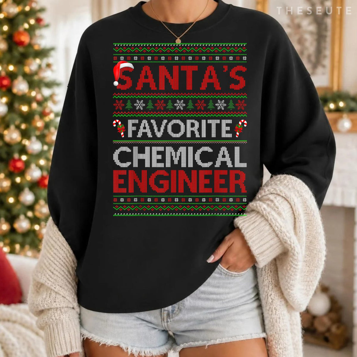 Ugly Xmas Santa's Favorite Chemical Engineer Christmas Sweatshirt