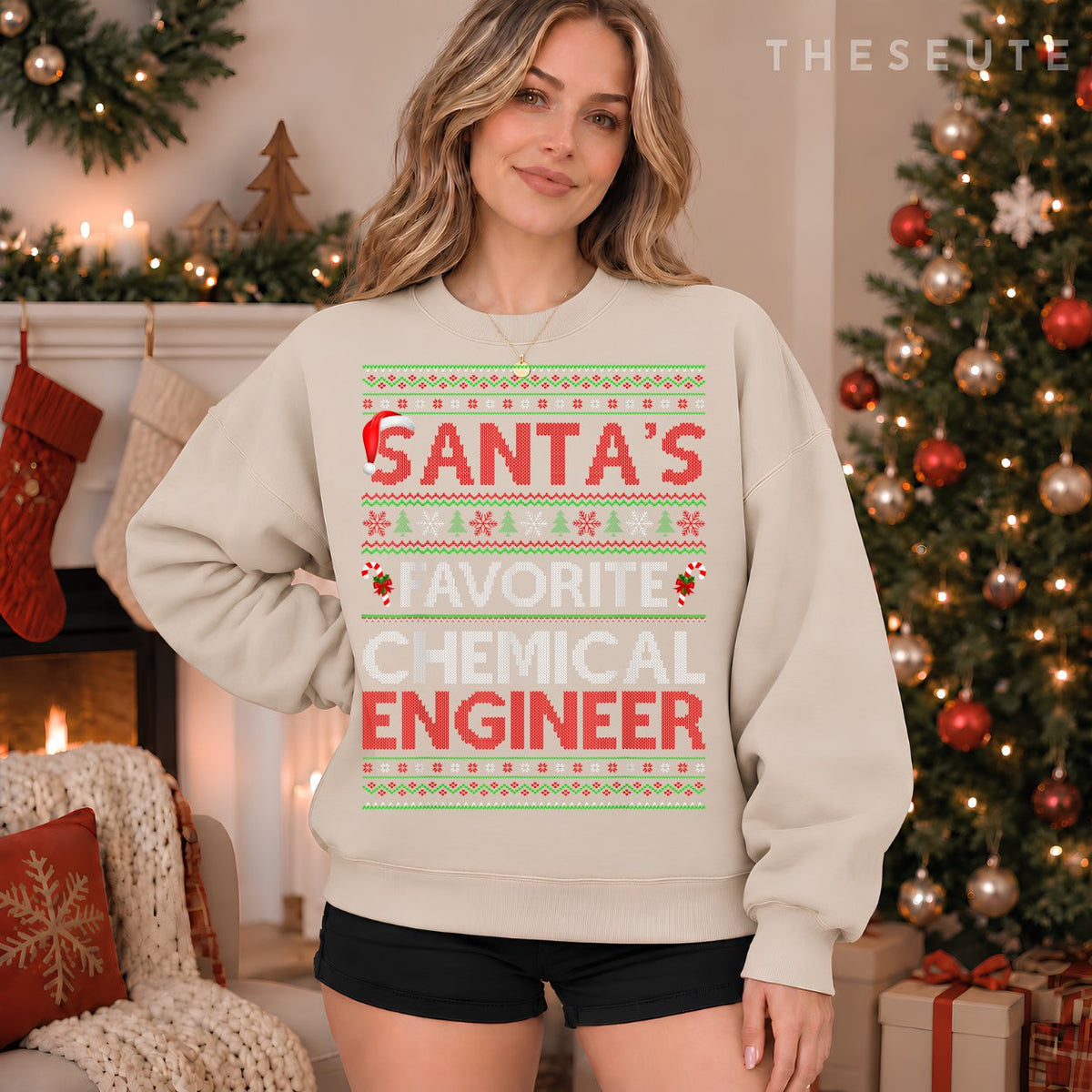 Ugly Xmas Santa's Favorite Chemical Engineer Christmas Sweatshirt