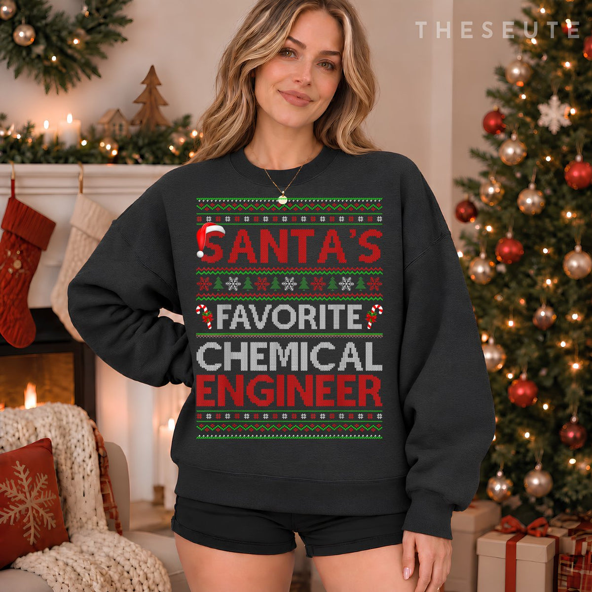 Ugly Xmas Santa's Favorite Chemical Engineer Christmas Sweatshirt