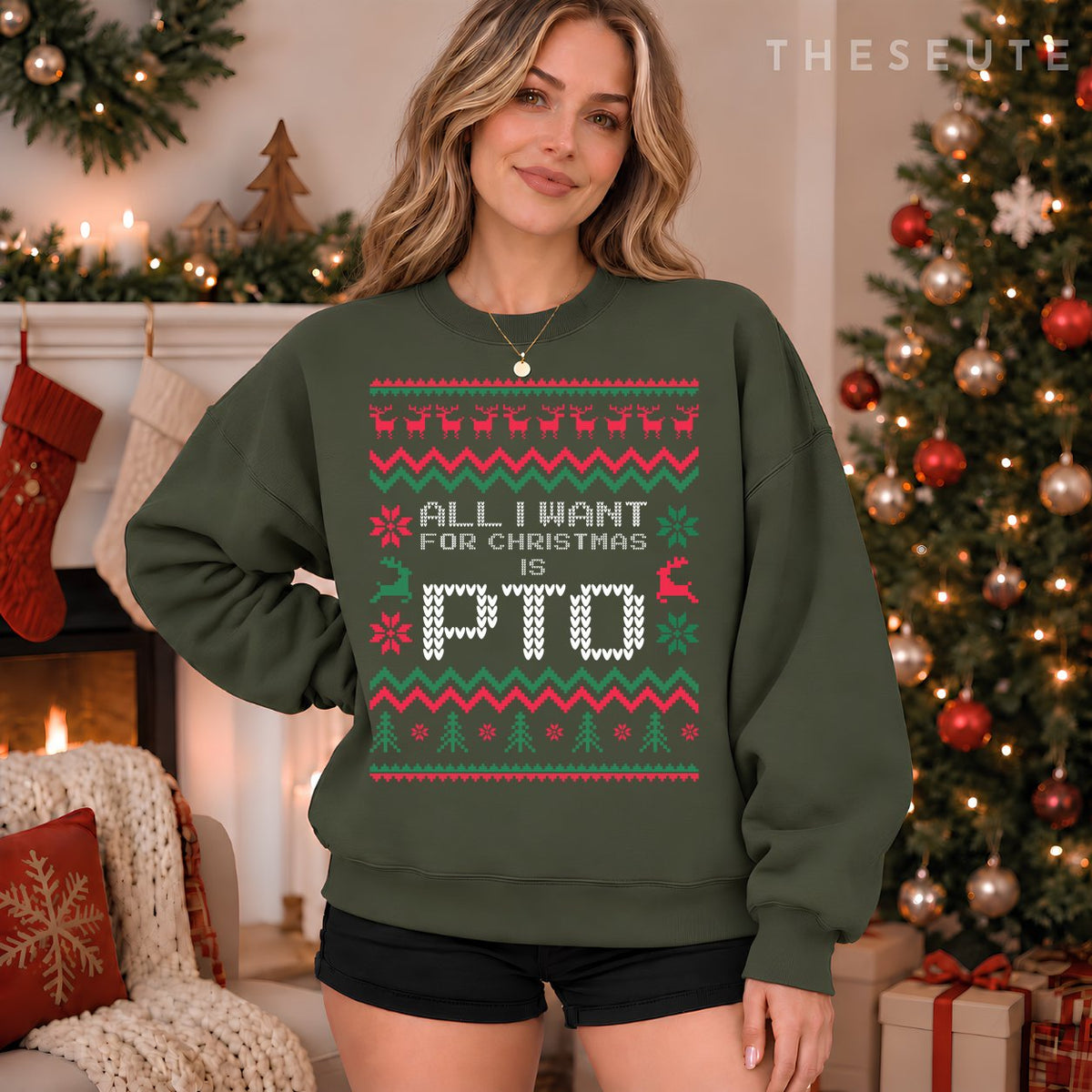 Funny All I Want For Christmas is PTO Matching Ugly Sweatshirt
