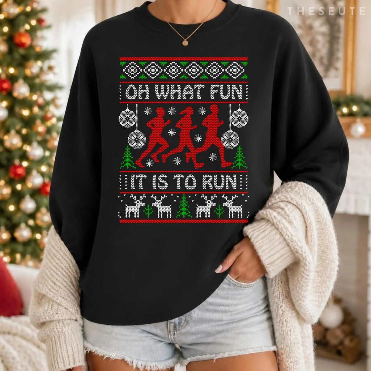 Running Christmas Gift Idea What Fun It Is To Run Funny Ugly Sweatshirt