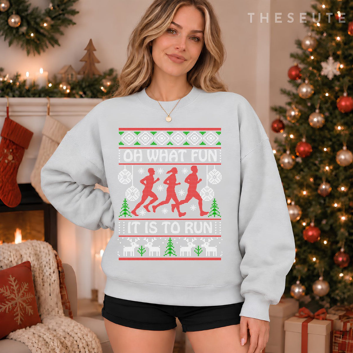 Running Christmas Gift Idea What Fun It Is To Run Funny Ugly Sweatshirt