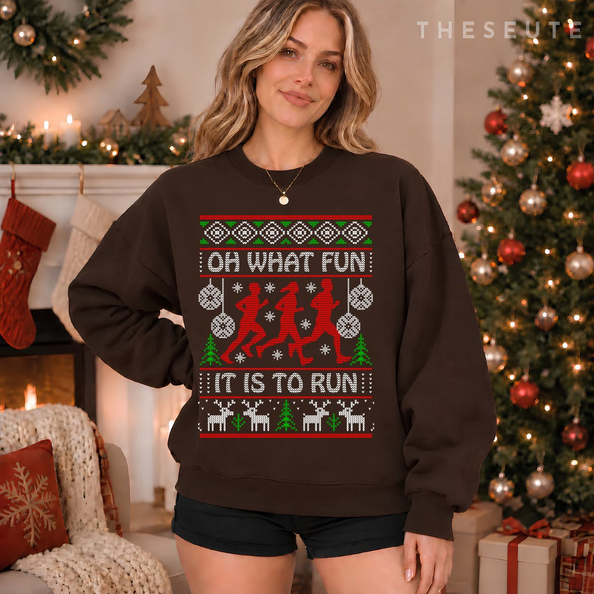 Running Christmas Gift Idea What Fun It Is To Run Funny Ugly Sweatshirt