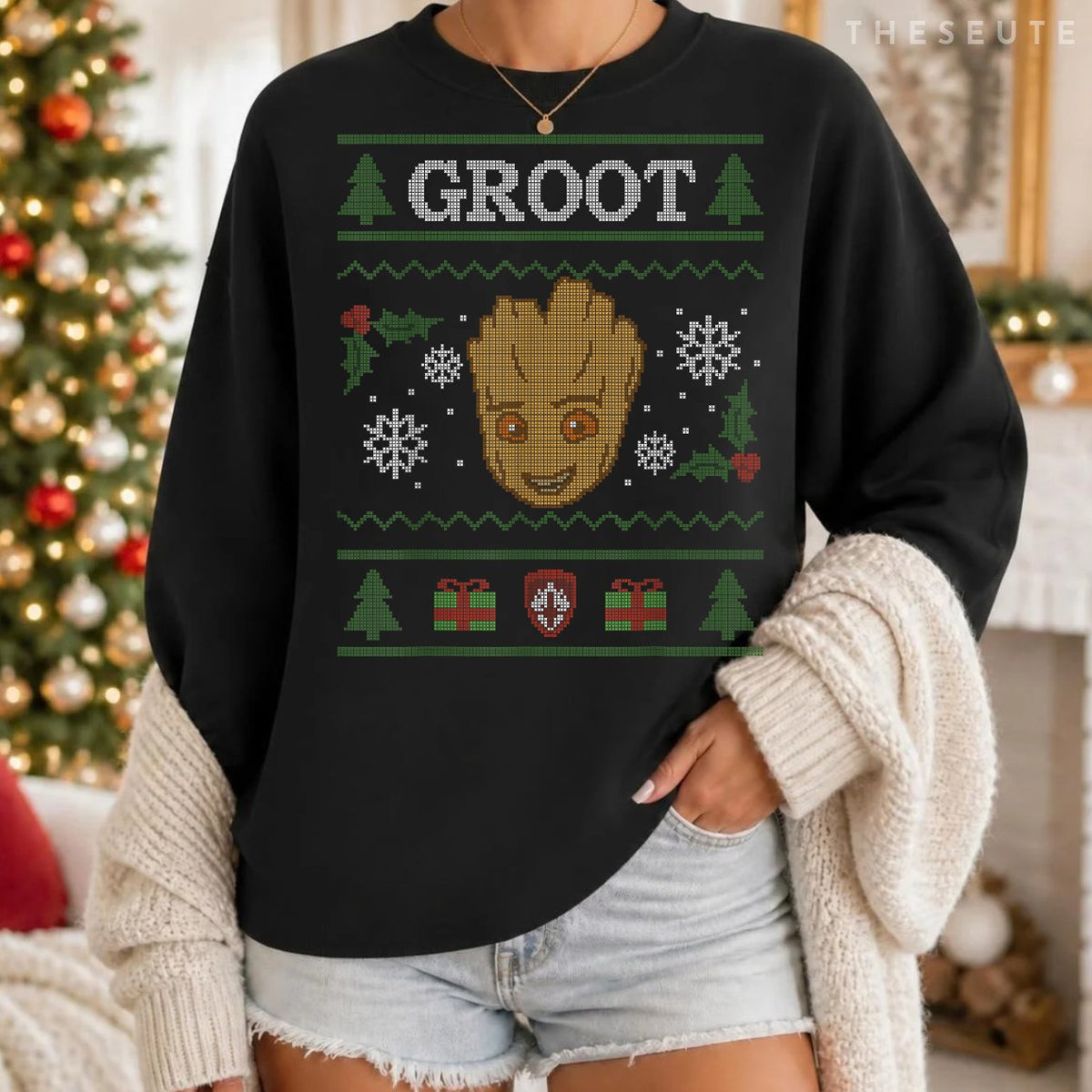 Marvel Groot Guardians of the Galaxy Ugly Christmas Sweatshirt