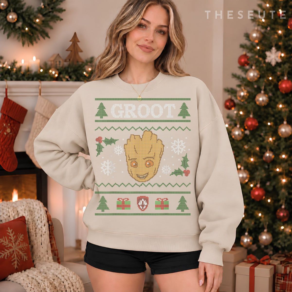 Marvel Groot Guardians of the Galaxy Ugly Christmas Sweatshirt