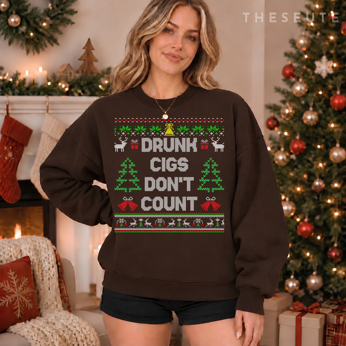 Drunk Cigs Don't Count Ugly Christmas Sweatshirt