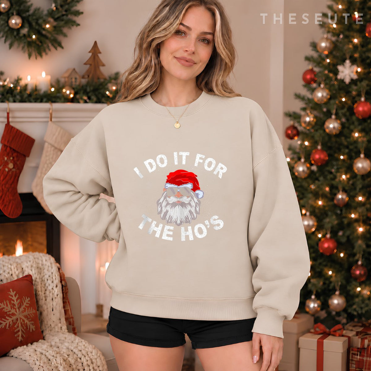 I Do It For The Hos Sweatshirt Funny Santa Ugly Christmas in July Sweatshirt
