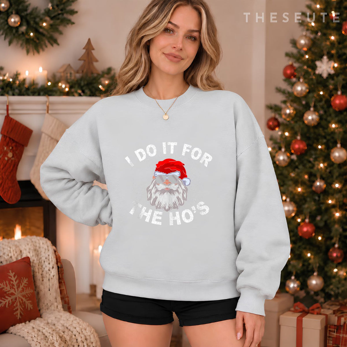 I Do It For The Hos Sweatshirt Funny Santa Ugly Christmas in July Sweatshirt