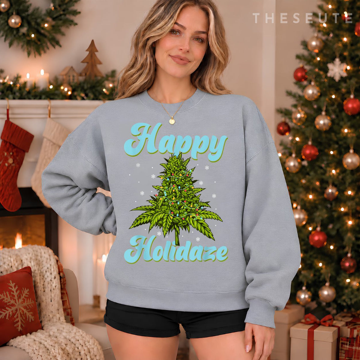 Happy Holidaze Weed Cannabis Christmas Trees Ugly Sweatshirt