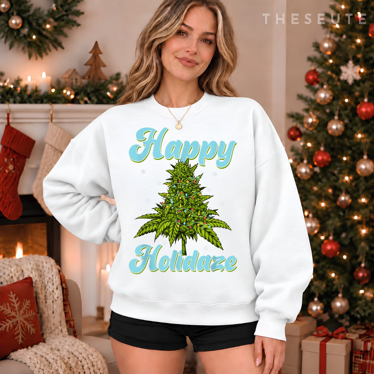 Happy Holidaze Weed Cannabis Christmas Trees Ugly Sweatshirt
