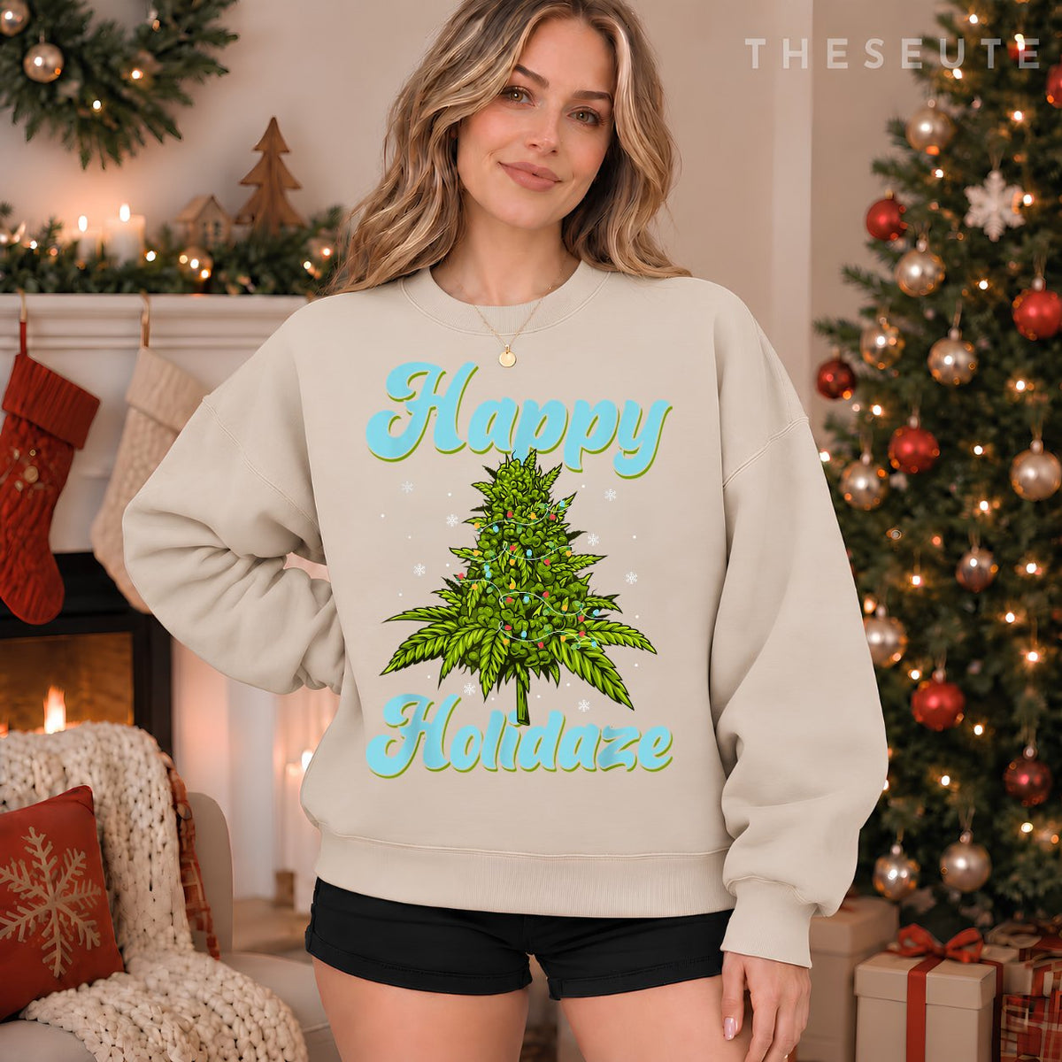 Happy Holidaze Weed Cannabis Christmas Trees Ugly Sweatshirt