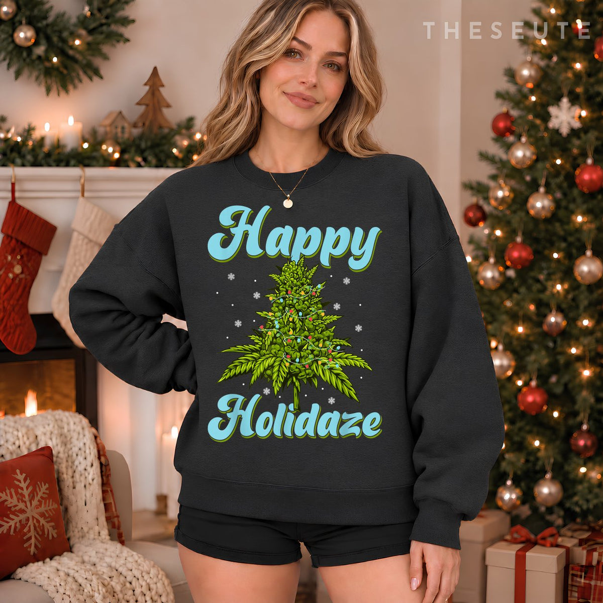Happy Holidaze Weed Cannabis Christmas Trees Ugly Sweatshirt
