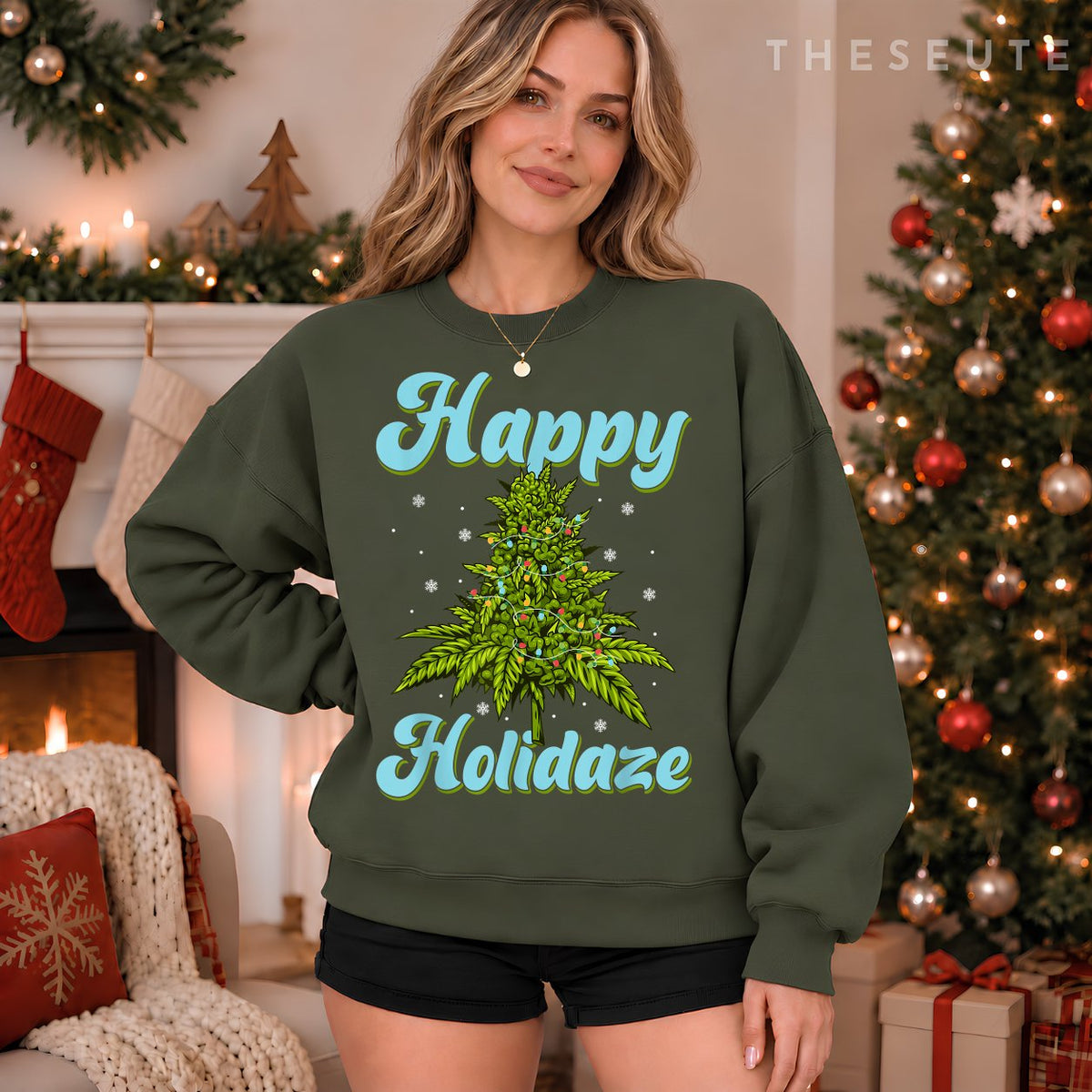 Happy Holidaze Weed Cannabis Christmas Trees Ugly Sweatshirt