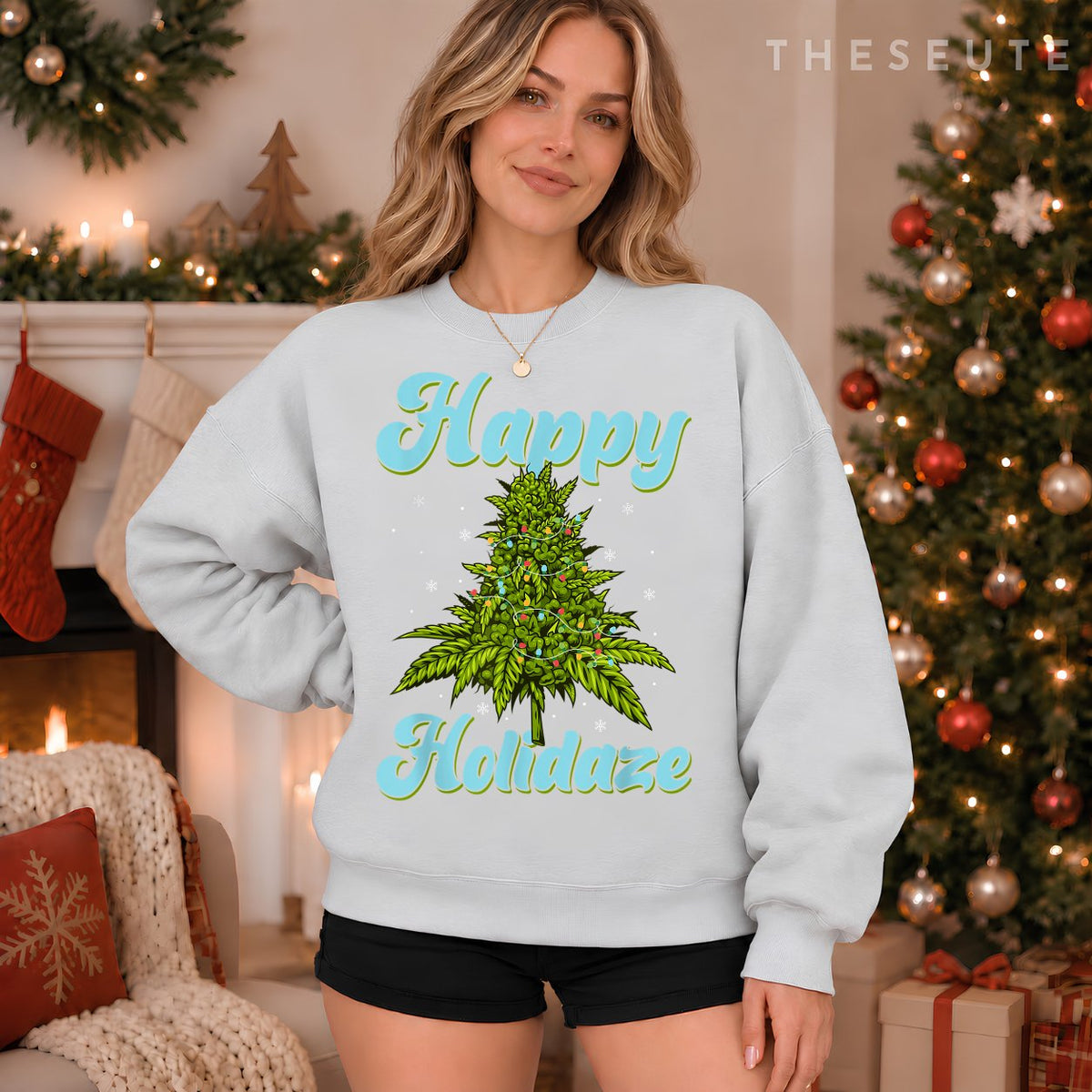Happy Holidaze Weed Cannabis Christmas Trees Ugly Sweatshirt