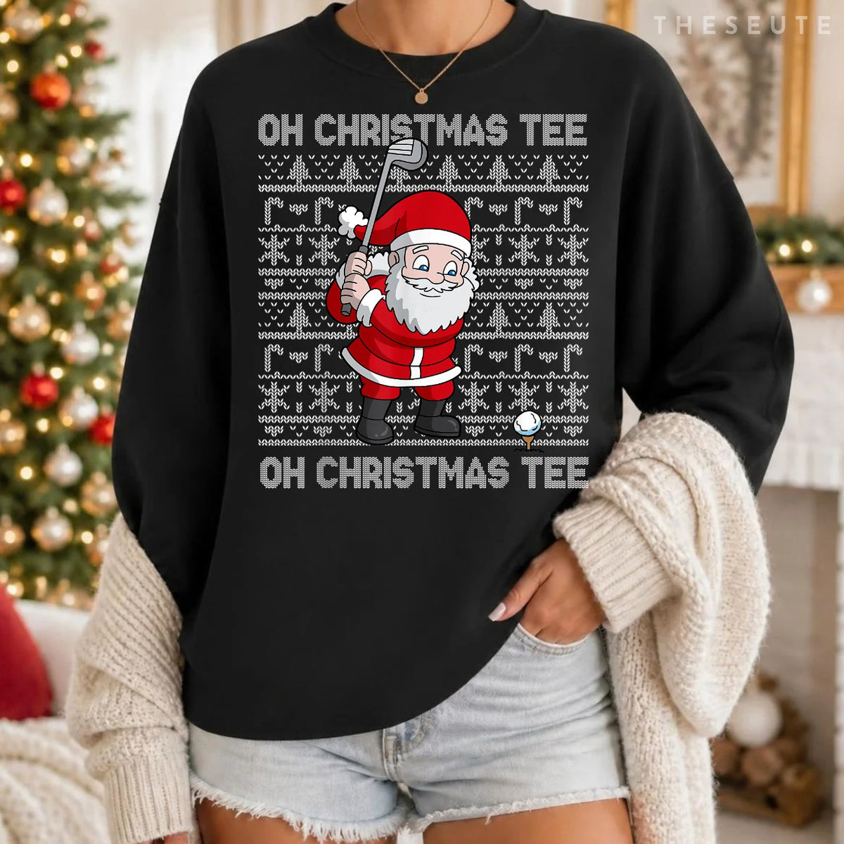 Golf Oh Christmas Sweatshirt Santa Claus Golfer Ugly Christmas Gift Sweatshirt