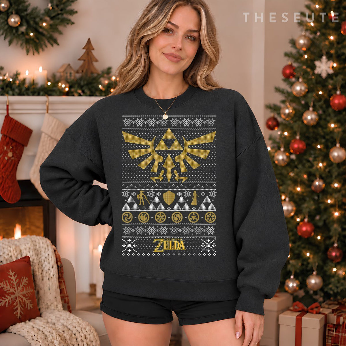 Legend of Zelda Triforce Ugly Christmas Graphic Sweatshirt