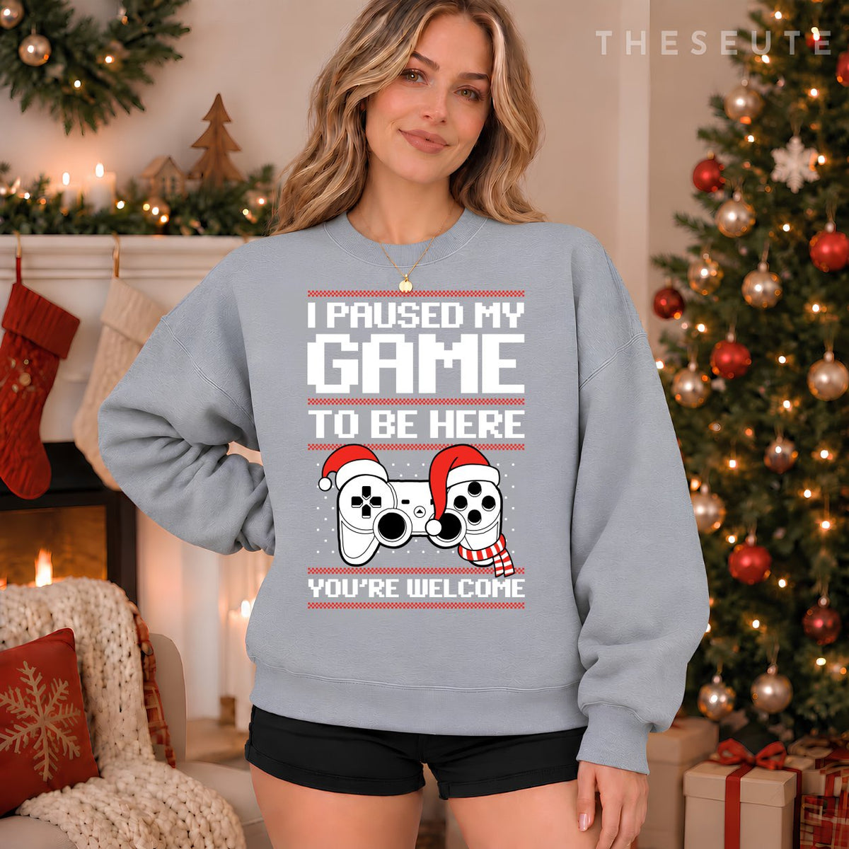 Paused my Game To Be Here Sweatshirt Ugly Christmas Video Gamer Sweatshirt