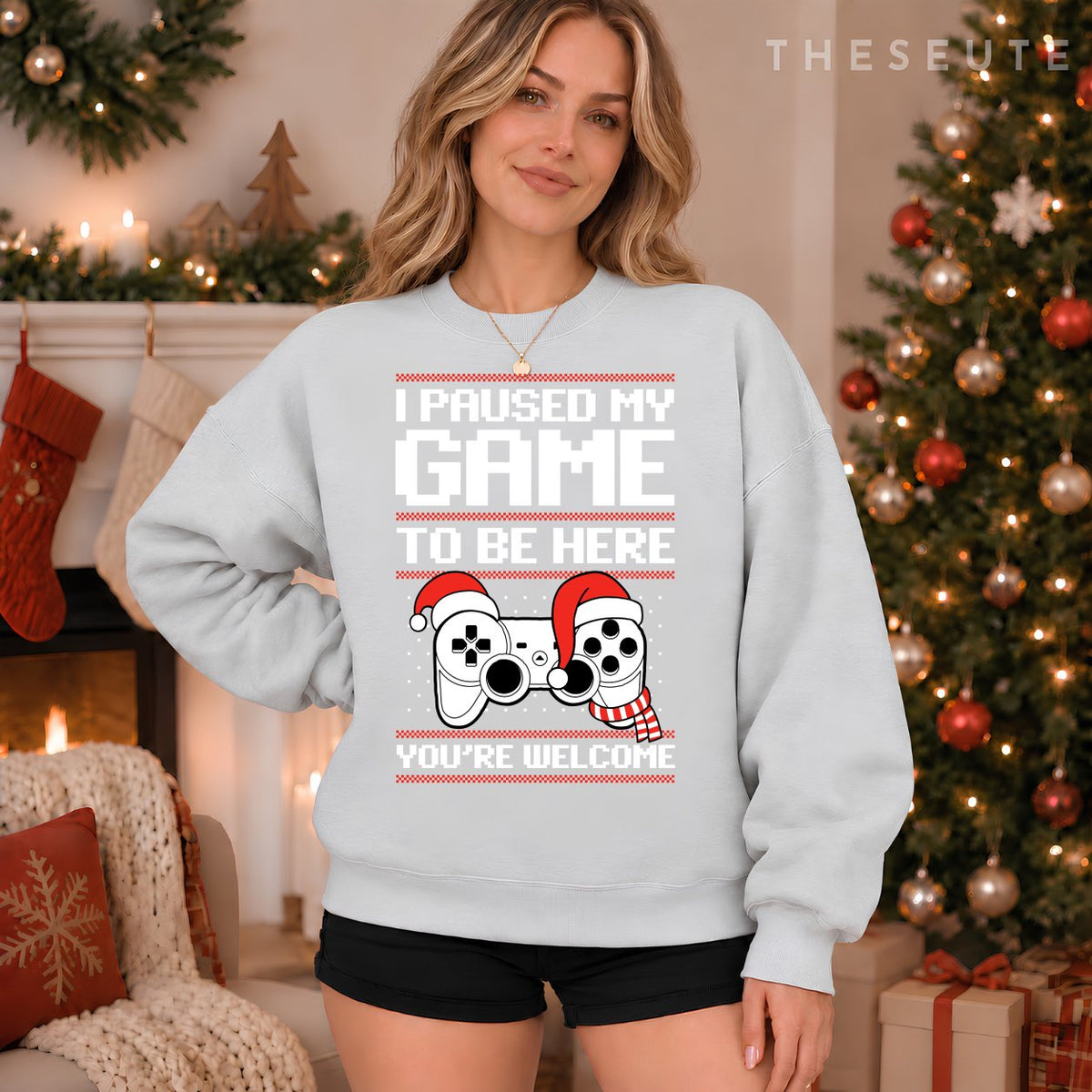Paused my Game To Be Here Sweatshirt Ugly Christmas Video Gamer Sweatshirt