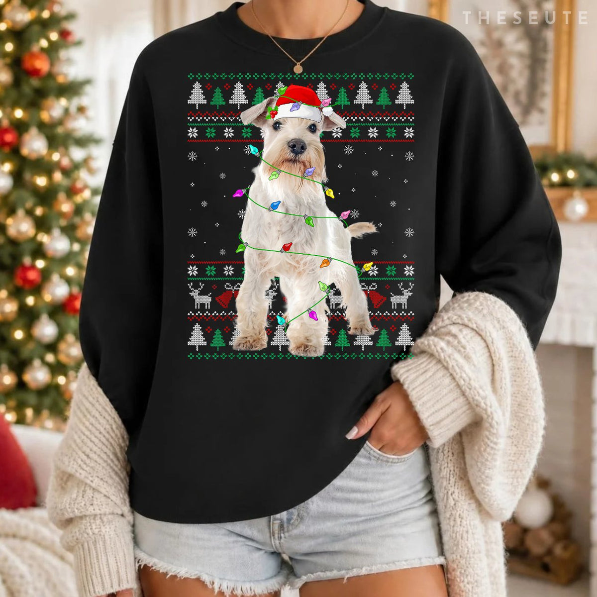 Miniature White Schnauzer Dog Christmas Ugly Sweatshirt Xmas Sweatshirt