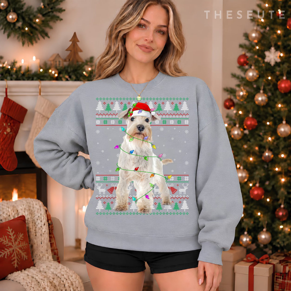 Miniature White Schnauzer Dog Christmas Ugly Sweatshirt Xmas Sweatshirt