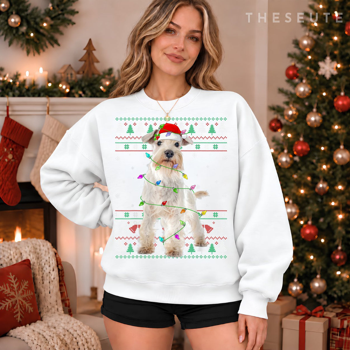 Miniature White Schnauzer Dog Christmas Ugly Sweatshirt Xmas Sweatshirt